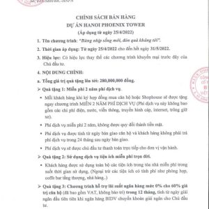 Chính sách bán hàng tháng 5/2022 Hanoi Phoenix Tower Cao Bằng